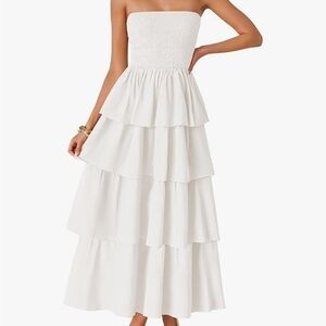 Elegant White Strapless Tiered Dress